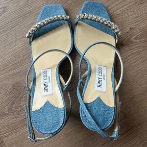 Jimmy Choo Blue Denim Crystal Heels (38.5 EU)